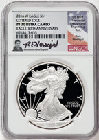 2016-W American Silver Eagle NGC PF70 Ultra Cameo Ron Harrigal Signed