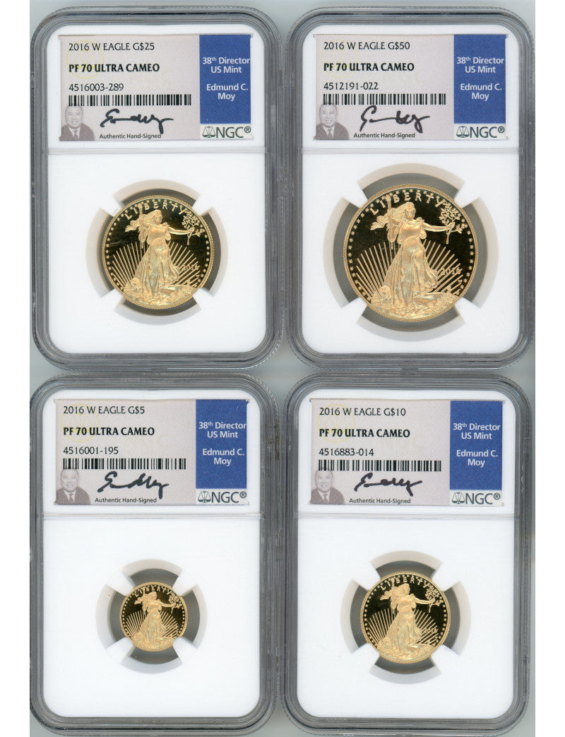 2016-W Gold Eagle Proof 4-Coin Year Set NGC PF70 Ed Moy Signed