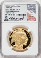 2016-W $50 Gold Buffalo .9999 First Day NGC PF70 UCAM Ron Harrigal Signed