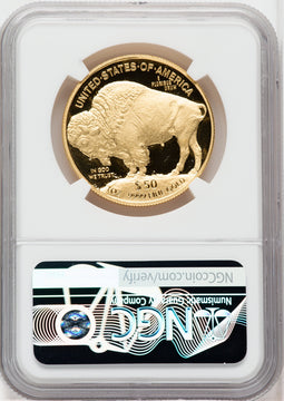 2016-W $50 Gold Buffalo .9999 First Day NGC PF70 UCAM Ron Harrigal Signed