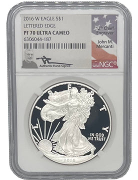 2016-W Silver Eagle Lettered Edge NGC PF70 UCAM Mercanti