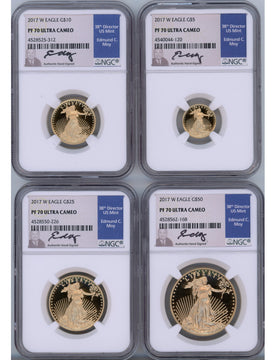 2017-W Gold Eagle Proof 4-Coin Set NGC PF70 Edmund Moy Signed