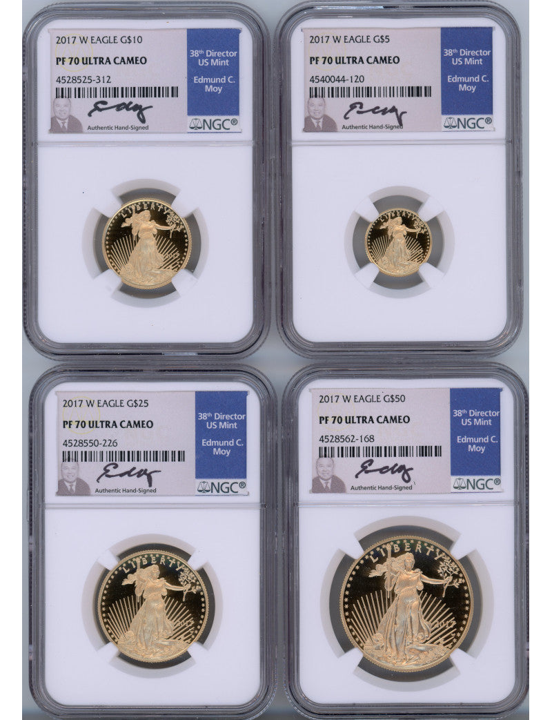 2017-W Gold Eagle Proof 4-Coin Set NGC PF70 Edmund Moy Signed