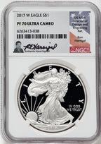 2017-W American Silver Eagle NGC PF70 Ultra Cameo Ron Harrigal Signed