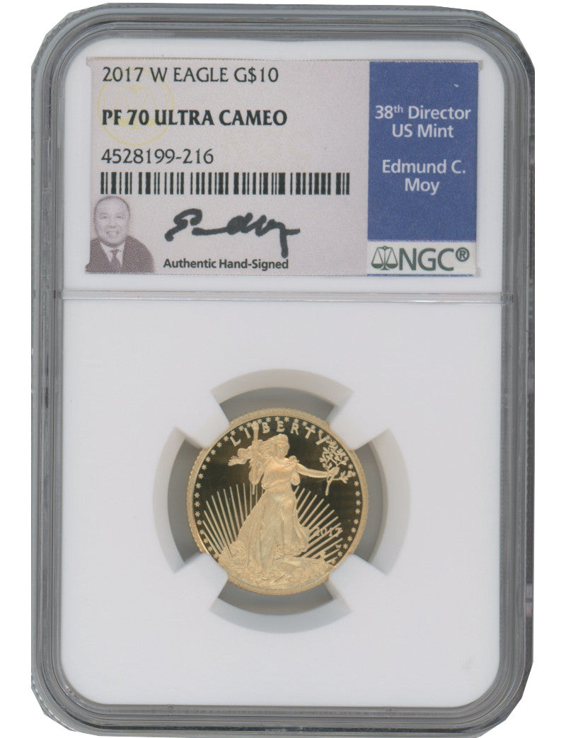 2017-W $10 Quarter Ounce Gold Eagle NGC PF70 Ultra Cameo Ed Moy Signed