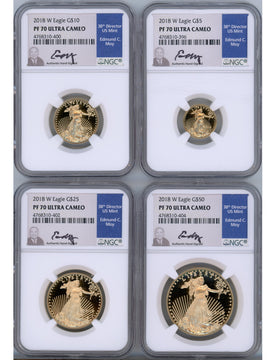 2018-W Gold Eagle Proof 4-Coin Year Set NGC PF70 Ed Moy Signed