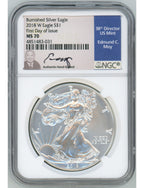 2018-W Burnished Silver Eagle NGC MS70 Ed Moy Signed