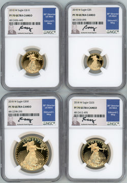 2018-W American Gold Eagle Proof 4-Coin Year Set NGC PF70 Ed Moy Signed