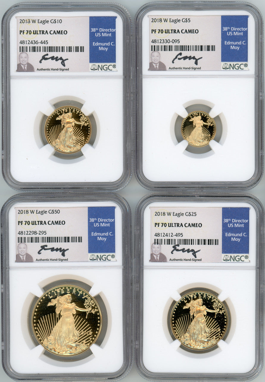 2018-W American Gold Eagle Proof 4-Coin Year Set NGC PF70 Ed Moy Signed