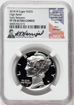 2018-W Palladium Proof High Relief ER NGC PF70UCAM Ron Harrigal Signed