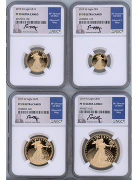 2019-W Gold Eagle Proof 4-Coin Year Set NGC PF70 Ed Moy Signed
