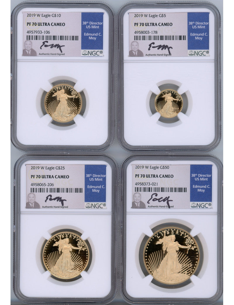 2019-W Gold Eagle Proof 4-Coin Year Set NGC PF70 Ed Moy Signed