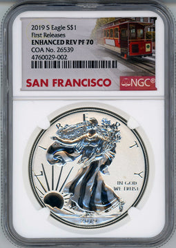 2019-S Enhanced Reverse Proof Silver Eagle First Releases NGC PF70  W/COA