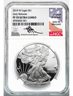 2001-2021 W $1 (1995 W) Silver Eagle Set NGC PF70 Ultra Cameo Mercanti Signed