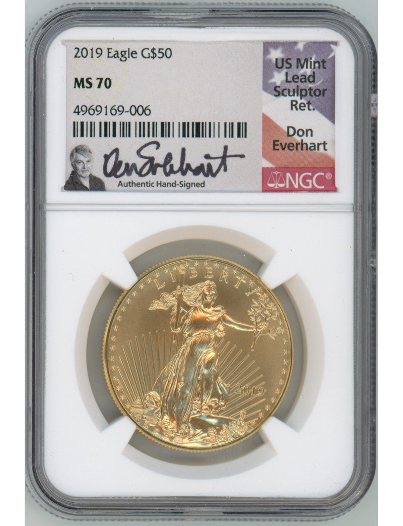 2019 $50 One Ounce Gold Eagle NGC MS70 Don Everhart Signed