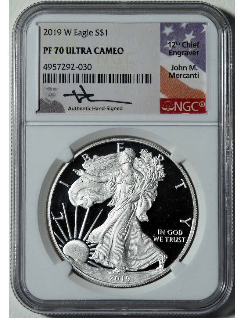 2019-W Silver Eagle NGC PF70 Ultra Cameo Mercanti Signed