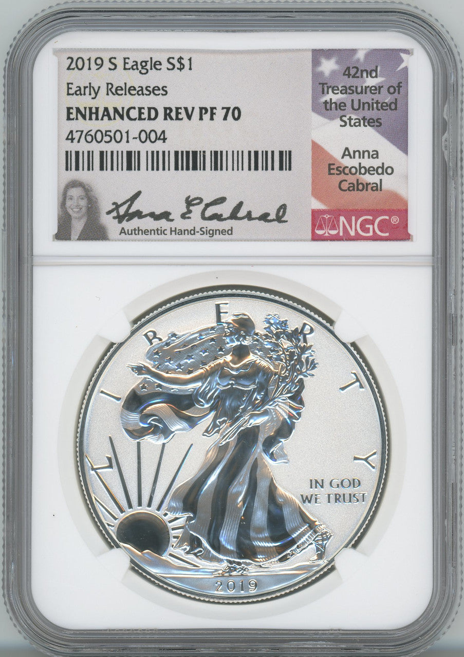 2019-S Enhanced Reverse Proof Silver Eagle ER NGC PF70 Anna Cabral Signed