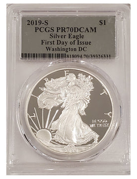 2019-S American Silver Eagle DC First Day Of Issue PCGS PR70DCAM