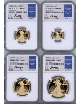 2020-W Gold Eagle Proof 4-Coin Year Set NGC PF70 Ed Moy Signed