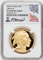 2020-W $50 Gold Buffalo  NGC PF70 Ultra Cameo Ron Harrigal Signed