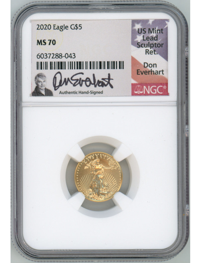 2020 $5 Tenth Ounce Gold Eagle NGC MS70 Don Everhart Signed