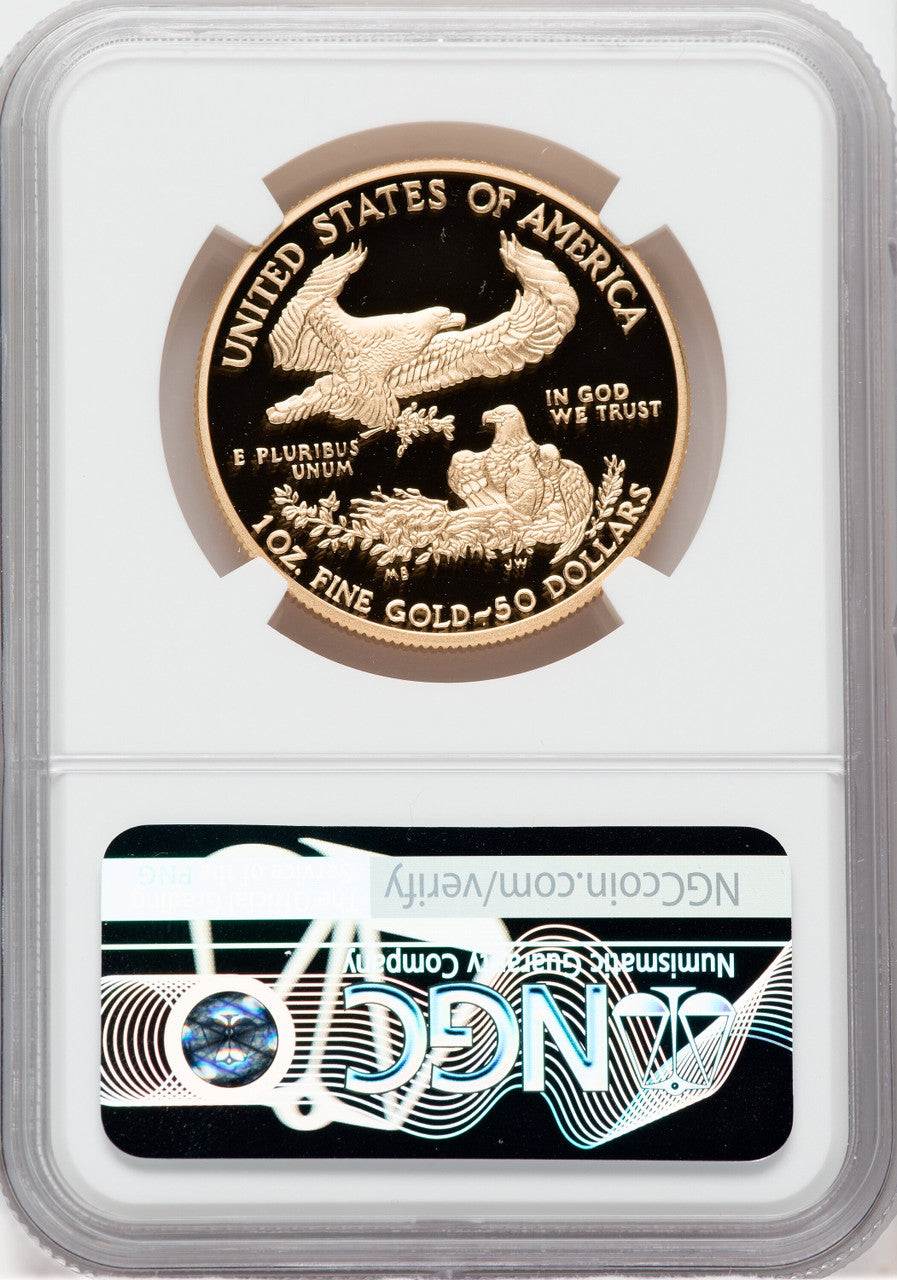 2020-W End of WWII 75th Annv $50 1 Oz Gold Eagle V75 NGC PF70 One of 1945 Struck Harrigal Signed