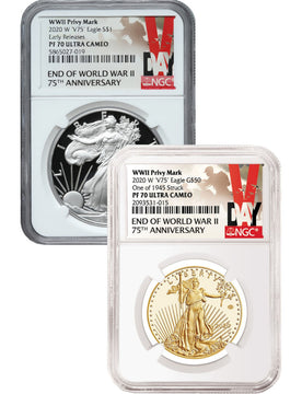 2020-W American 2 Coin Set Gold and Silver Eagle V75 WWII NGC PF70UCAM