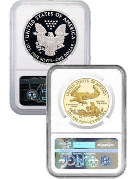 2020-W American 2 Coin Set Gold and Silver Eagle V75 WWII NGC PF70UCAM