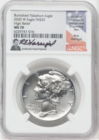2020-W Palladium Burnished High Relief NGC MS70 Ron Harrigal Signed
