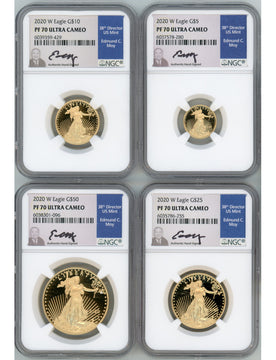 2020-W American Gold Eagle Proof 4-Coin Year Set NGC PF70 Ed Moy Signed