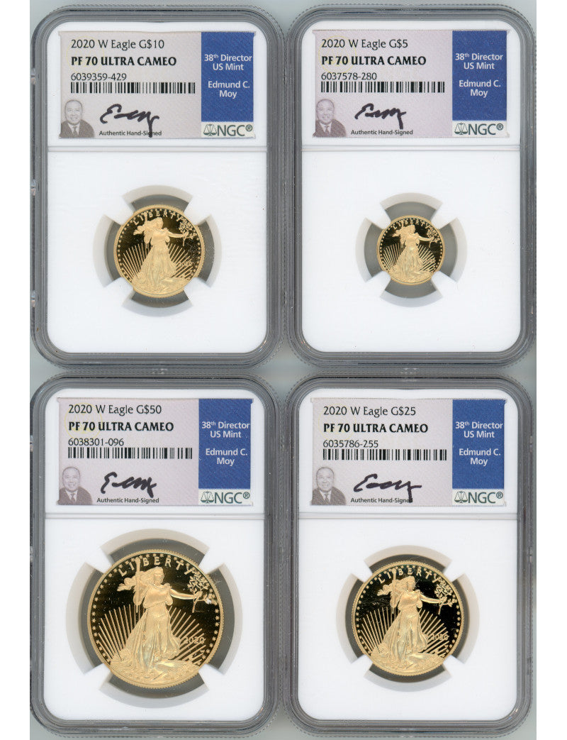 2020-W American Gold Eagle Proof 4-Coin Year Set NGC PF70 Ed Moy Signed