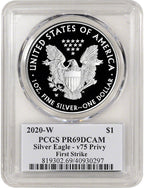 2020-W $1 American Silver Eagle v75 Privy WWII PCGS FS PR69DCAM