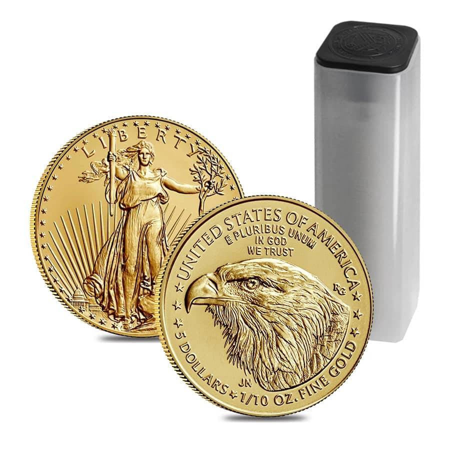 2021 Tube 1/10 oz American Gold Eagle Coin BU Type 2 (50 Coins)