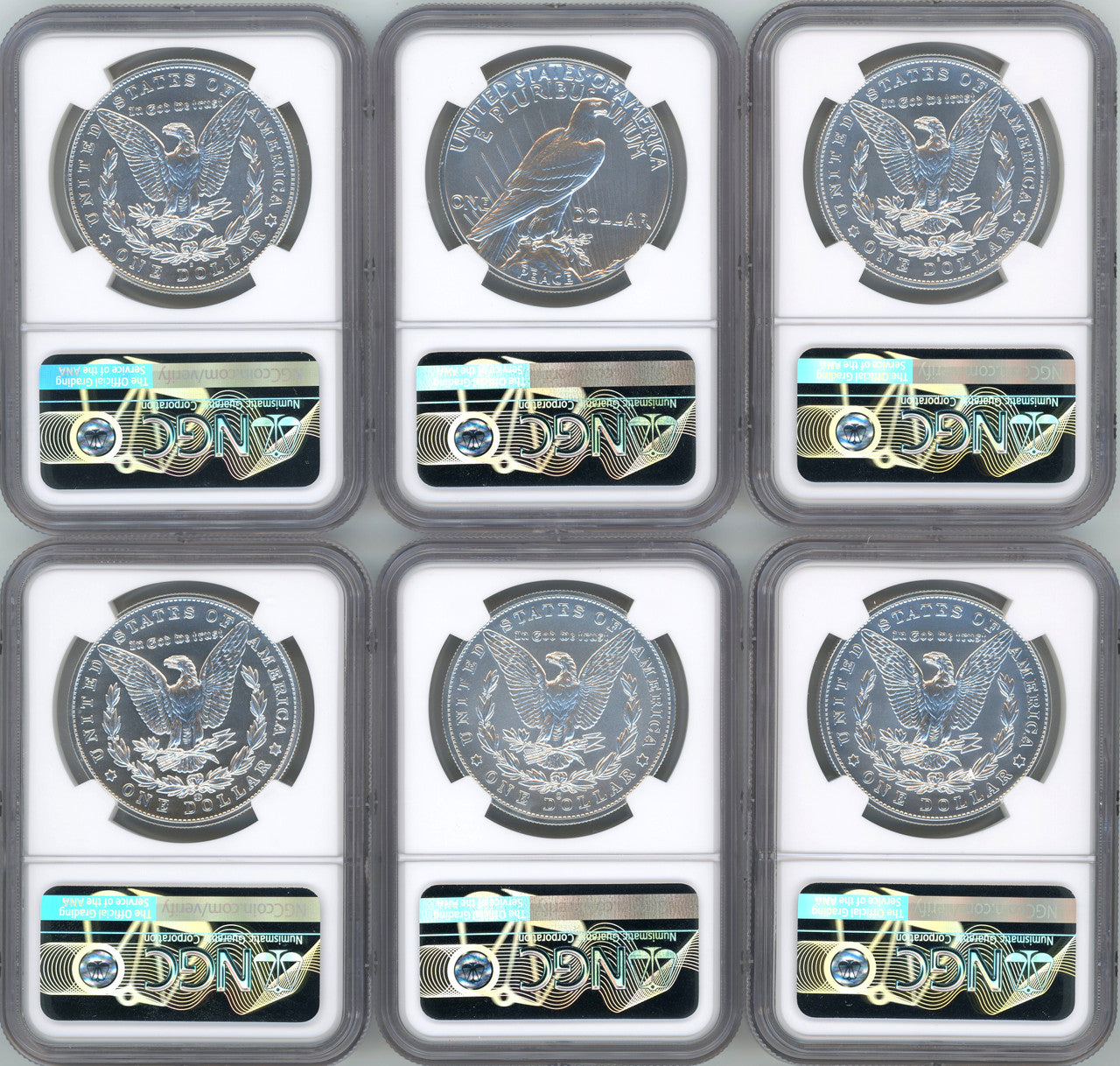 2021 Morgan Peace Dollar 6-pc Complete Set FDOI NGC MS70 Anna Cabral
