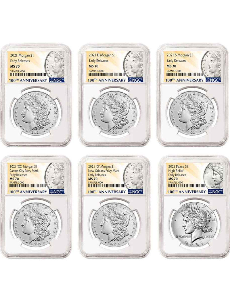 2021 Morgan Peace Dollar Early Releases NGC MS70 6-pc Complete Set 100th Anniversary