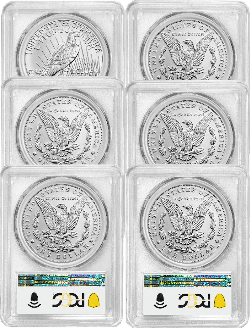 2021 Morgan Peace Dollar First Day of Issue PCGS MS70 6-pc Complete Set 100th Anniversary