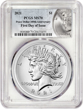 2021 Peace Silver Dollar First Day of Issue PCGS MS70 100th Anniversary