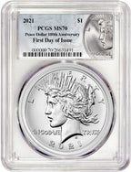 2021 Peace Silver Dollar First Day of Issue PCGS MS70 100th Anniversary