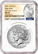 2021 Morgan Peace Dollar First Day of Issue NGC MS70 6-pc Complete Set 100th Anniversary