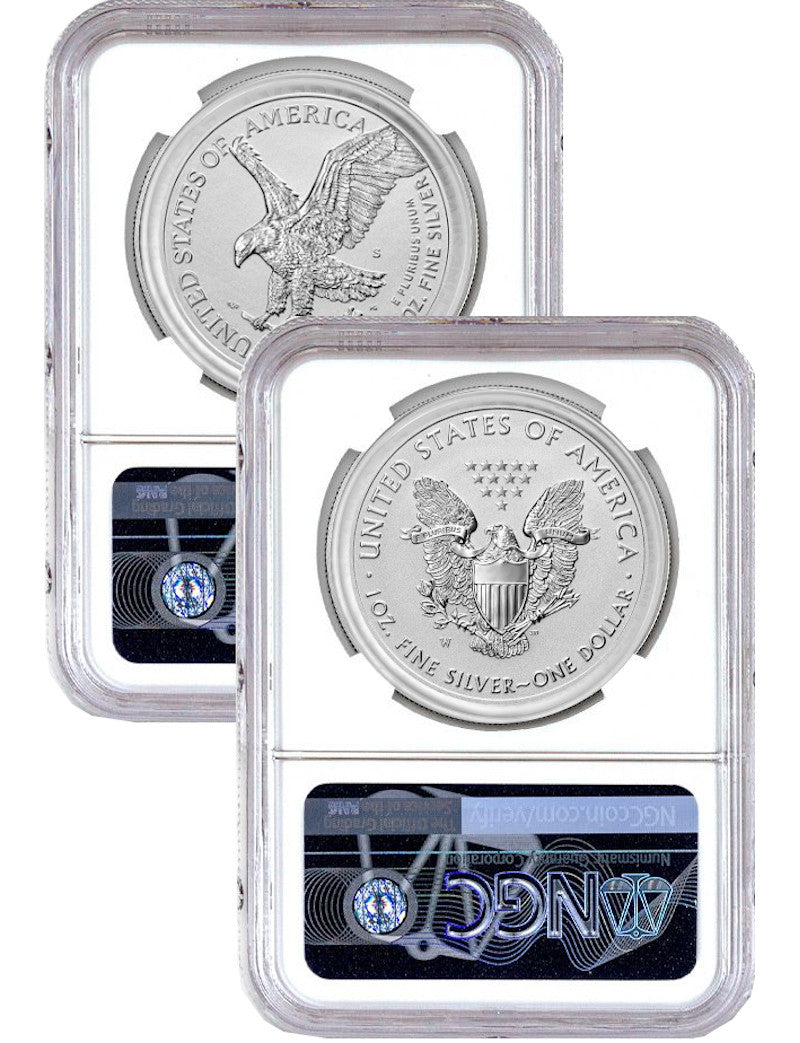 2021-S 2021-W Two-Coin Silver Eagle Set Reverse Proof Type 1 & 2 Designer Edition ER NGC PF70