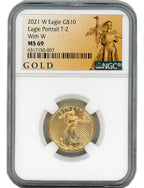 2021-W $10 Quarter-Ounce Gold American Eagle Type 2 Unfinished Proof Dies NGC MS69