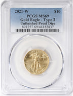 2021-W $10 Gold Eagle Type 2 Unfinished Error Proof Dies PCGS MS69 Error Coin