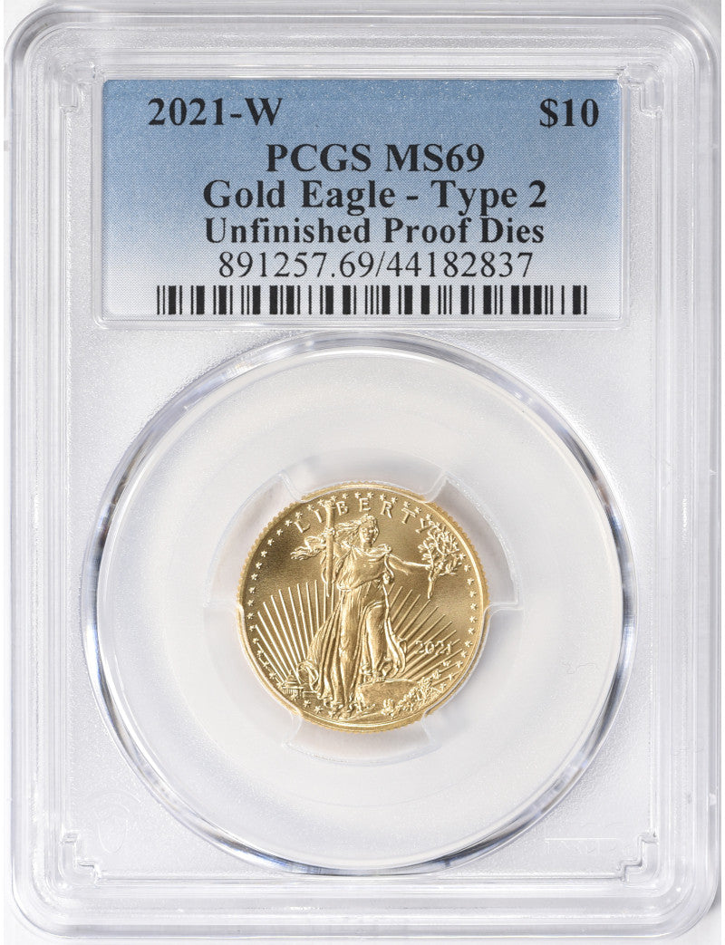 2021-W $10 Gold Eagle Type 2 Unfinished Error Proof Dies PCGS MS69 Error Coin