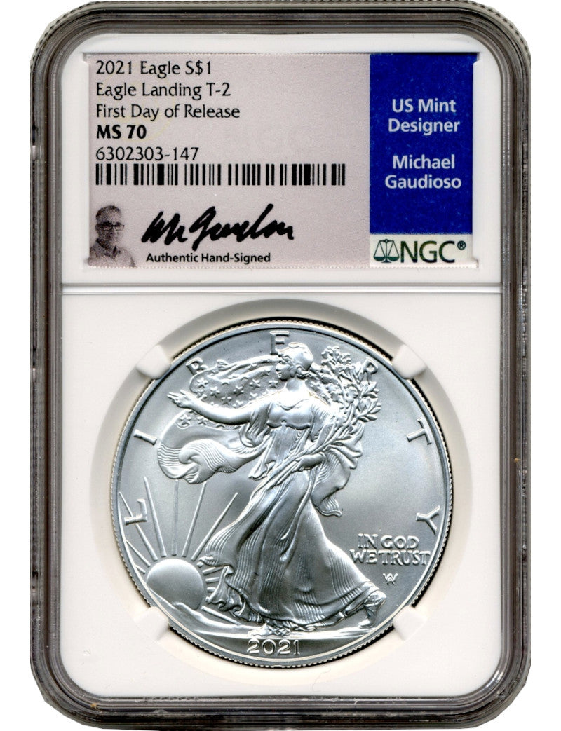 2021 T-2 American Silver Eagle NGC Engraver FDI MS70 Gaudioso Signed