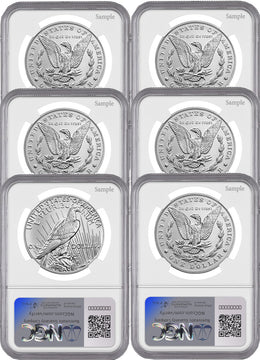 2021 Morgan Peace Dollar 6-pc Complete Set AR 100th Anniversary NGC MS70 Ron Harrigal Signed