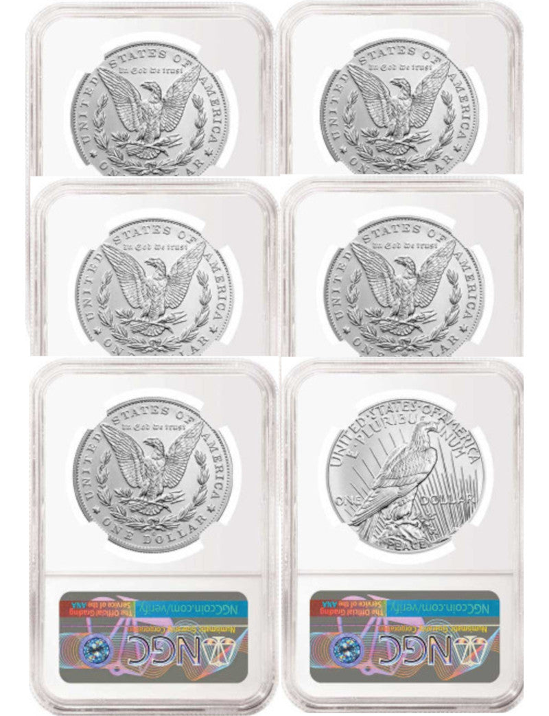 2021 Morgan Peace Dollar Advanced Release NGC MS70 6-pc Complete Set 100th Anniversary