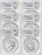 2021 Morgan Peace Dollar Advanced Release PCGS MS70 6-pc Complete Set 100th Anniversary