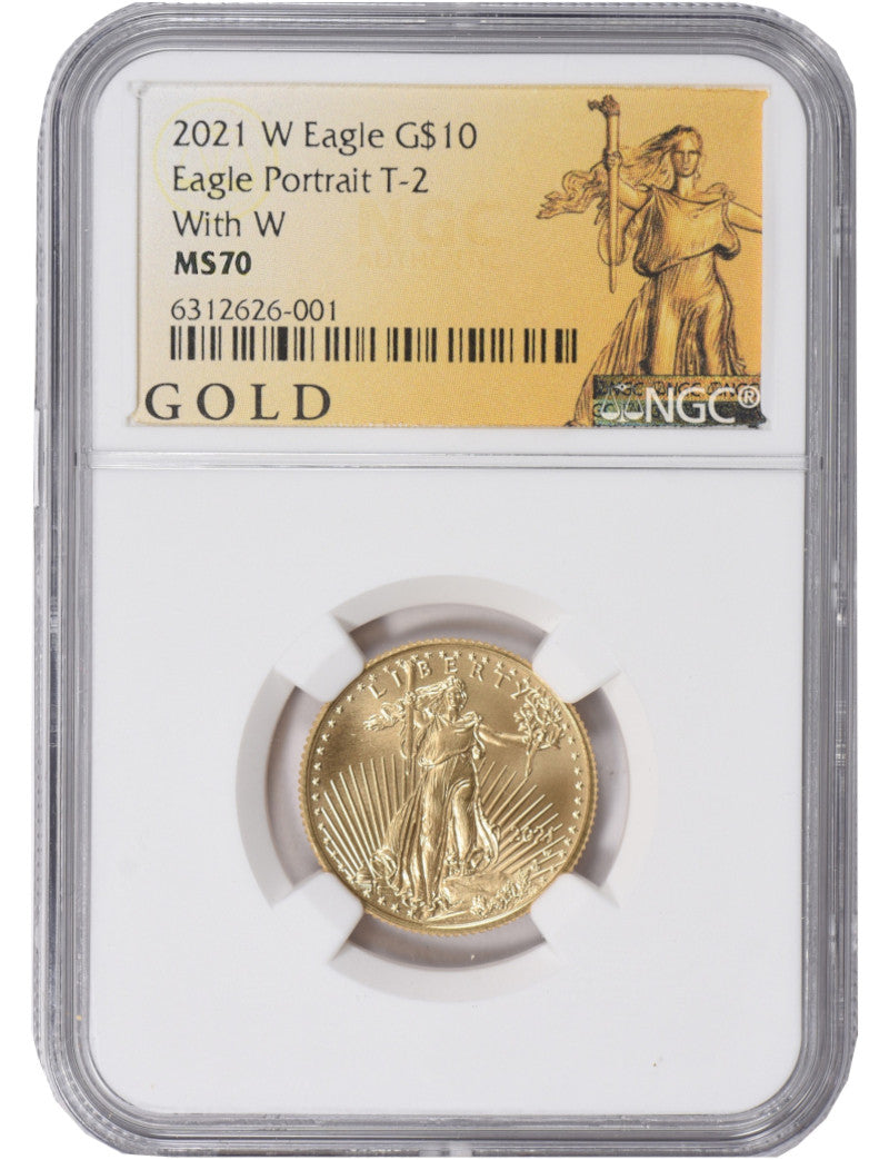 2021-W $10 Quarter-Ounce Gold American Eagle Type 2 Unfinished Proof Dies NGC MS70