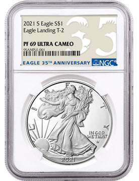 2021-S Silver Eagle T-2 NGC PF69 Ultra Cameo 35th Anniversary Label