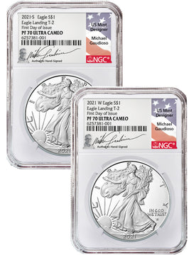 2021-S 2021-W Type 2 Silver Eagle 2-Coin Set NGC PF70UCAM Michael Gaudioso Signed